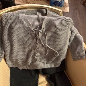 American Eagle dark grey corduroys & Wildfire Sweater